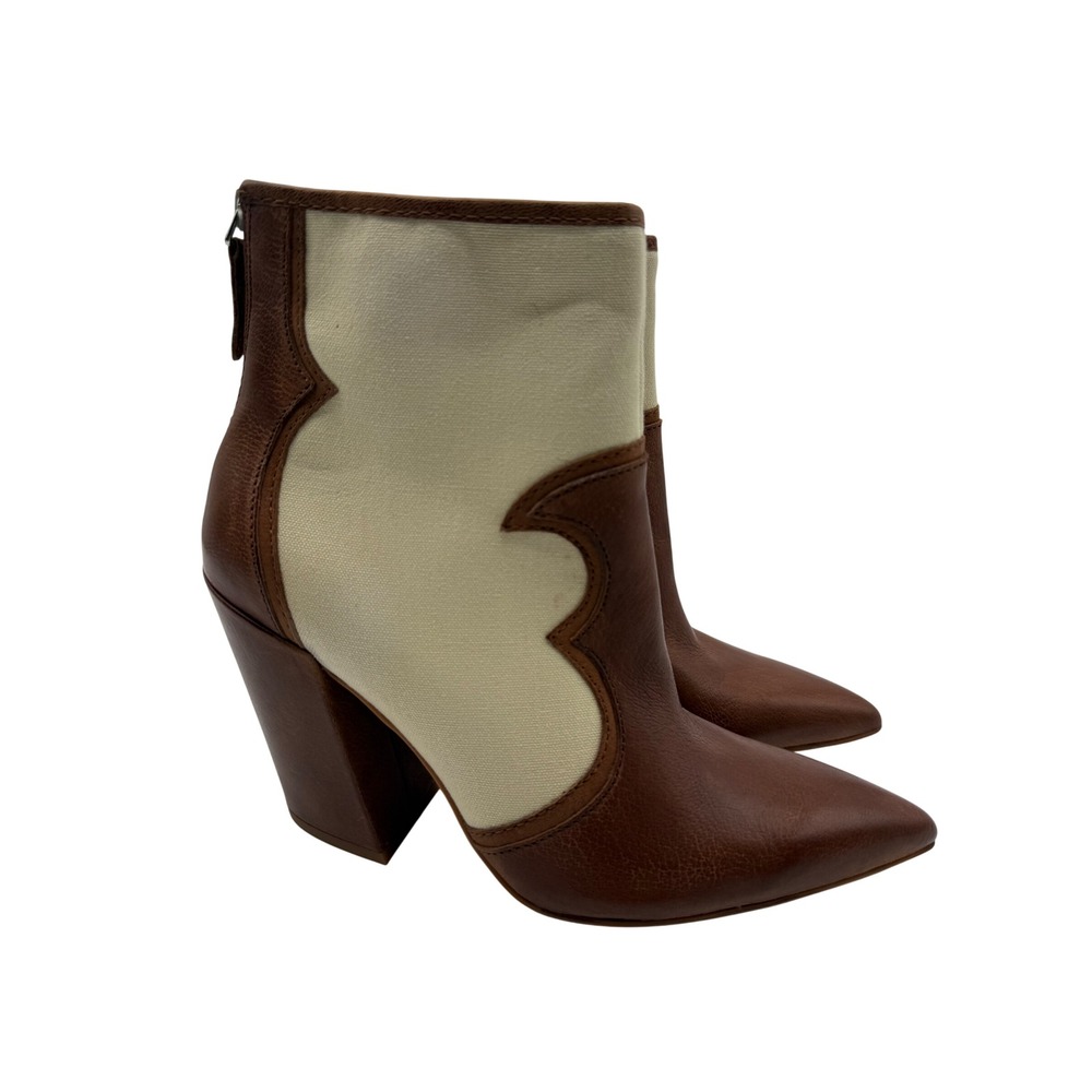 Dolce Vita Ankle Boots Womens 8.5 New Brown‎ Western Canvas Leather Booties